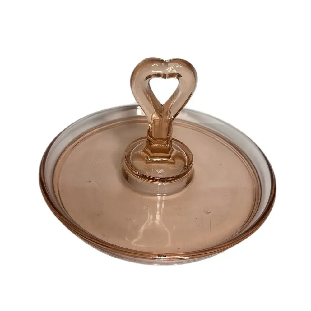 Vintage Pink Depression Glass Center Heart Handle‎ Candy Dish Jewelry Trinkets